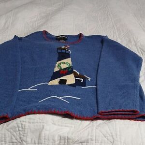 Sag Harbor Blue Sweater with Lighthouse Design